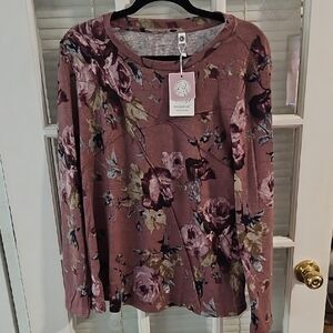 NWT Diliuxing Women's Floral Top - Pink and Purple. Sz XL